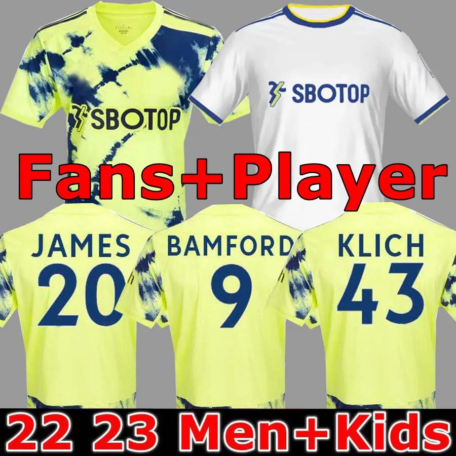22 23 Bamford Away Leeds Unites Soccer Jerseys Raphinha Harrison Yellow Shirt 2022 2023 James Meslier Player Fani Minforms Men Men Bramkarz Koszulka piłkarska