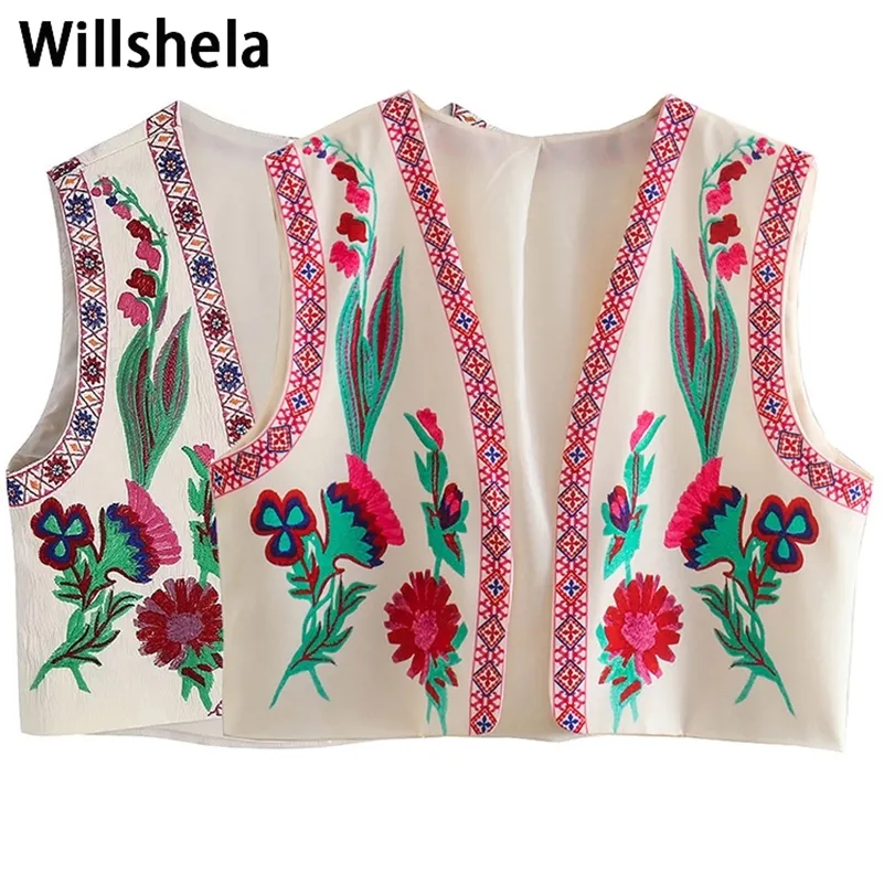 Willshela, chaleco corto con estampado Floral a la moda para mujer, chaqueta Vintage Retro de estilo nacional, chaleco Chic para mujer, trajes 220719