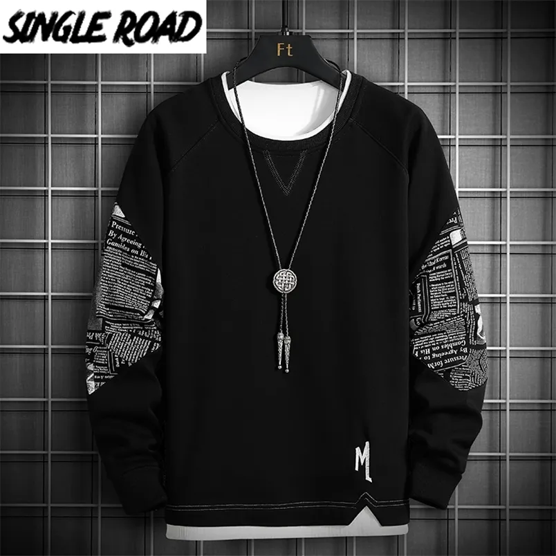 Single Road Crewneck Sweatshirt Spring Harajuku Oversized Japanese Streetwear Black Hoodie Men Sweatshirts Hoodies Male 220805