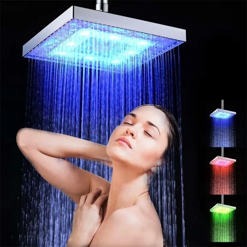 Cabezal de ducha LED Rainfall Square Cabezal de sensor de temperatura que cambia automáticamente de color para baño 220510