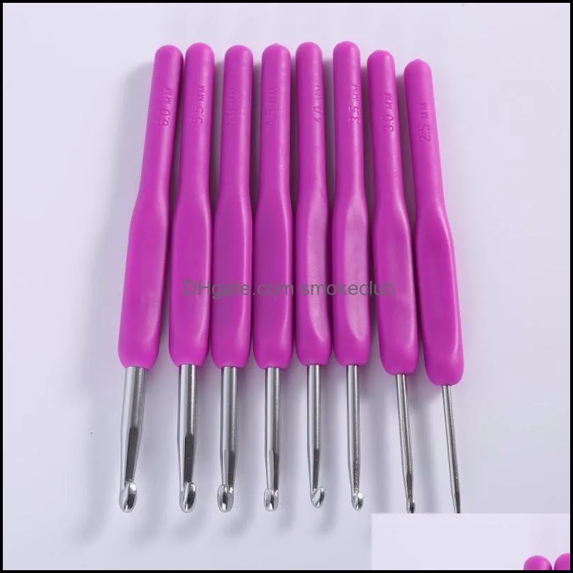 New 8Pcs Soft Plastic Handle Aluminum Crochet Hook Weave Knit Needle Set 2.5-6mm DIY Crafts