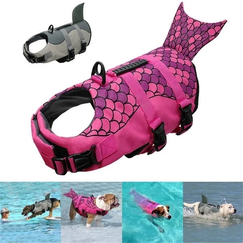 Mermaid Costume Shark Life Jacket For Small Large Dog Summer Vest Swimwear Reflective Pet Clothes Swimming vest LJ200923