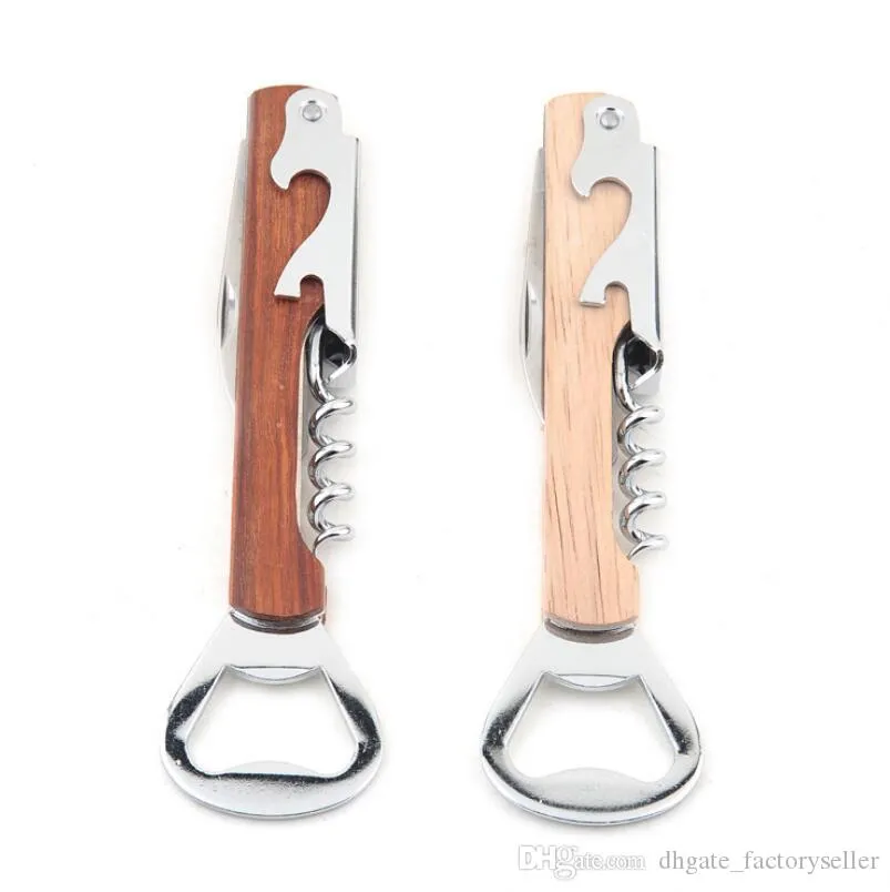 Wood Handle wine opener Stainless Steel Hand-Held Deluxe Bottle Opener Corkscrew Double Hinge Waiters Wine Bottle Opener LX6394