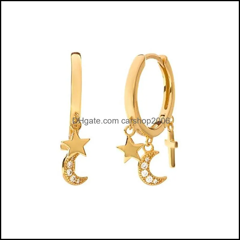 Fashion Tiny Star Moon Micro Inlaid Drop Earrings For Women Wedding Engagement Ears Accessories Jewelry Pendant Dangle Hoop & Huggie
