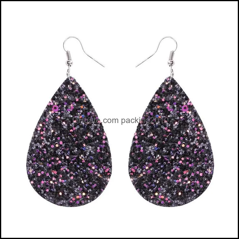 pu leather glitter earrings pendant fashion sparkly sequin dangle ears ring teardrop pendants earring for women birthday gifts 24 color