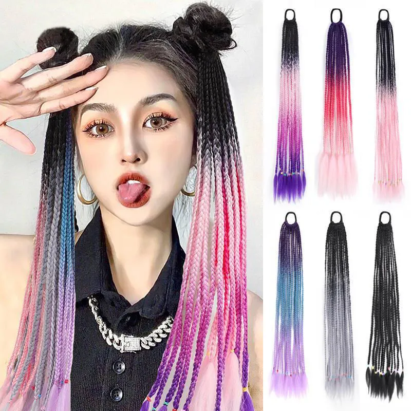 Dreadlocks Ponytail Synthetic Hair Extensions Wig Female Girl Dreadlock Color Twist Long Braids