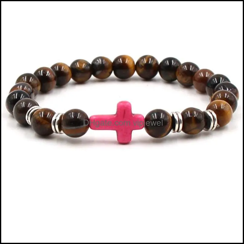 cross men bracelet for women luxury jewelry beaded bracelet tiger eye stone bracelets vipjewel