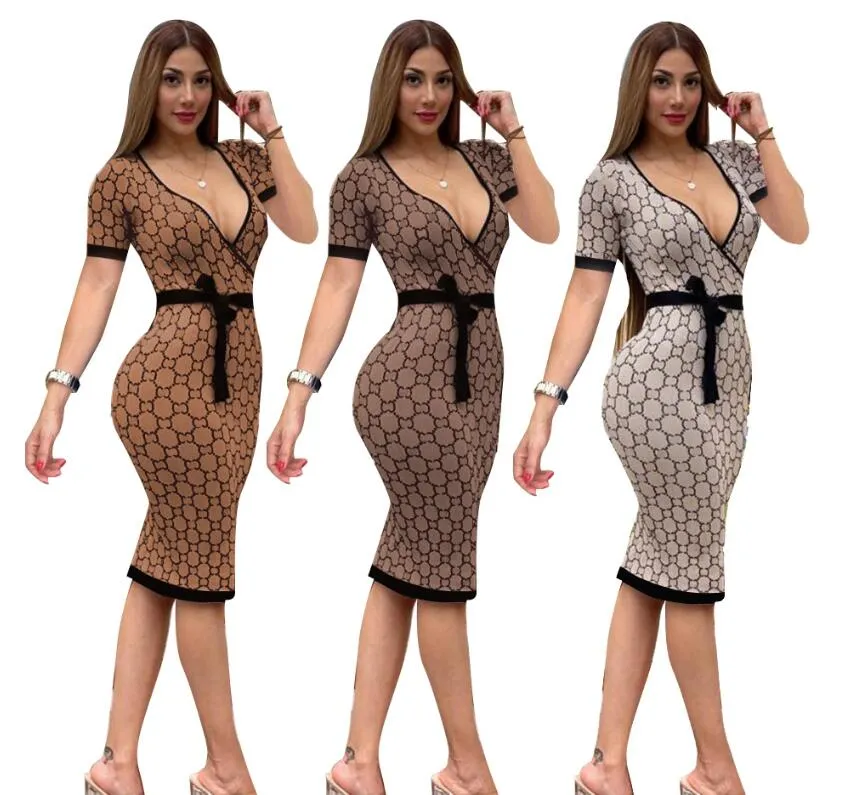 Womens Dress 2023GG new Spring short Sleeve Party A-Line Dress Ladies Sexy V-neck Mini Dresses hot