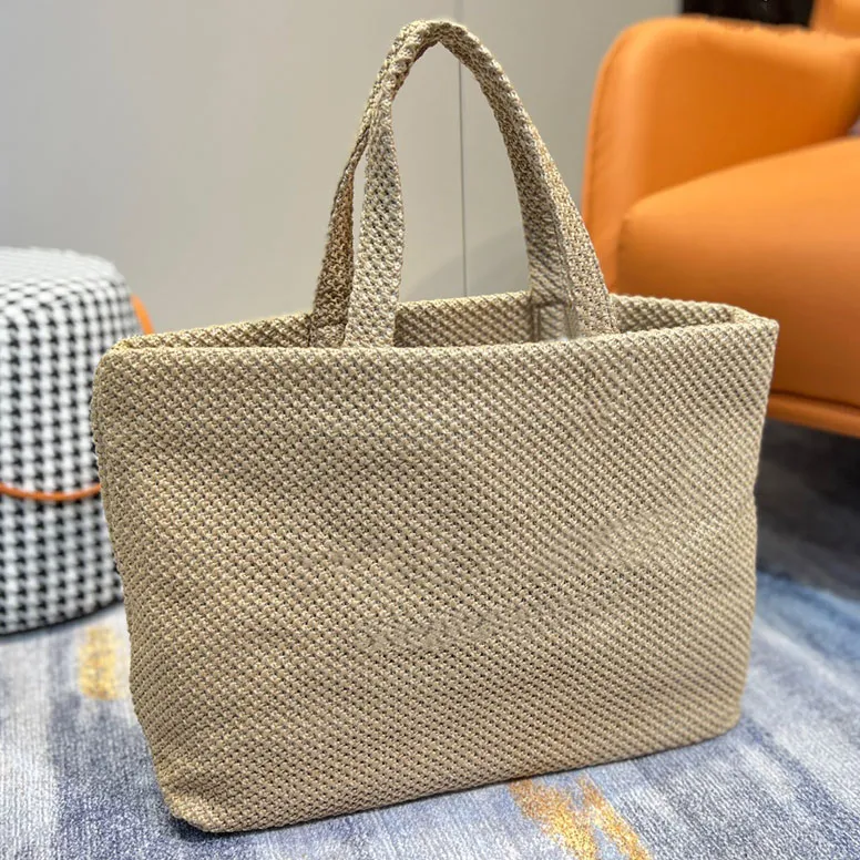 2022 Summer Luxury Brand Panier Rive Gauche Supple Tote Bag In Raffia Crochet Beach Vacation Handbag Light and Strong Shopping Påsar
