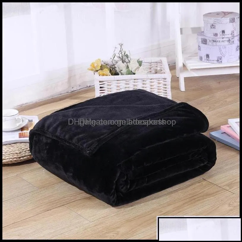 Flannel Blankets Coral Fleece Polyester Mink Throw Adt Queen Size Sofa Plaid Solid Plain Color Soft Faux Fur Blanket Drop Delivery 2021
