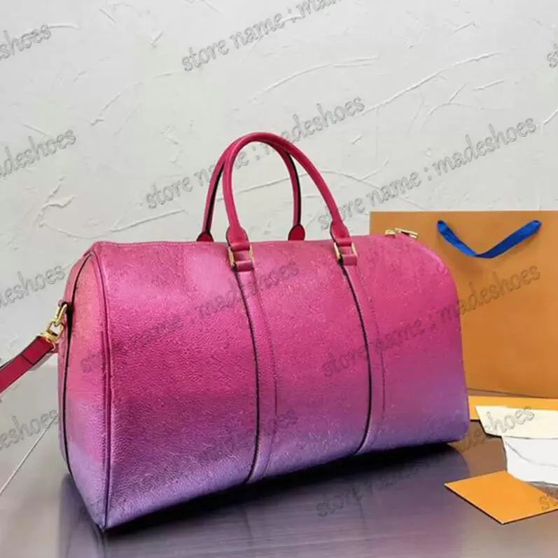 KEEP 45B ALL M59713 45cm Travel Bandouliere Bag Taurillon Illusion Blue Green Pink Embossed Monograms Pattern Large Capacity 2022 Summer Luxurys