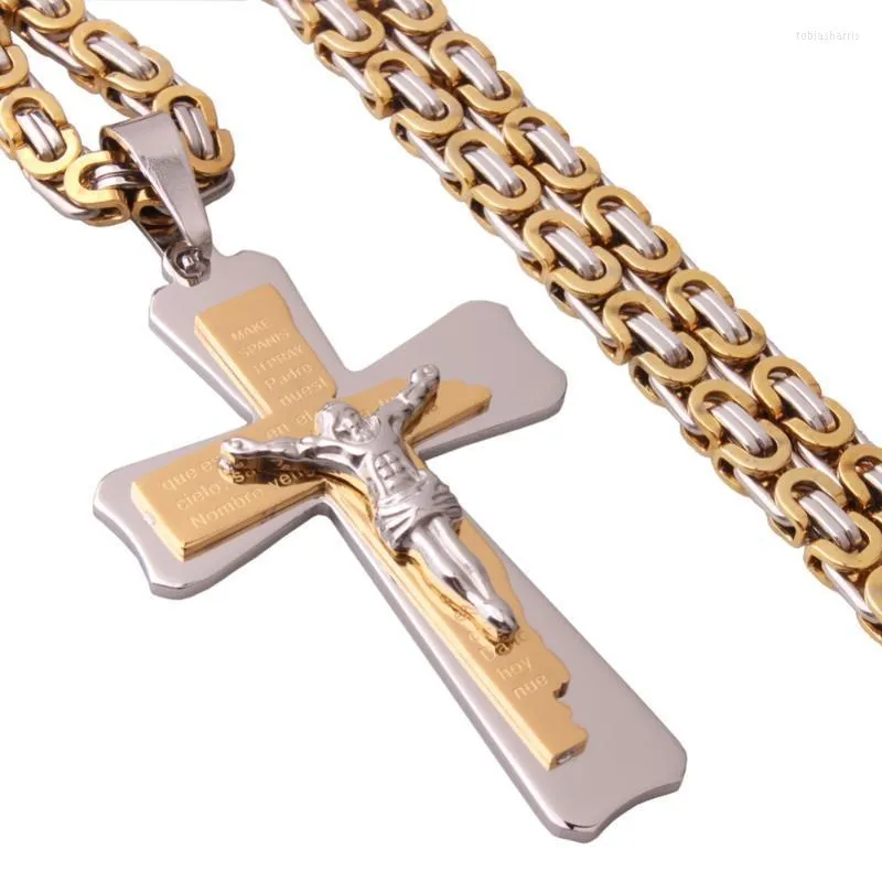Gute Qualität Edelstahl Jesus Kreuz Anhänger Halsketten Mit Schweren Link Byzantinischen Kette Männer Jungen Christian Halskette Ketten