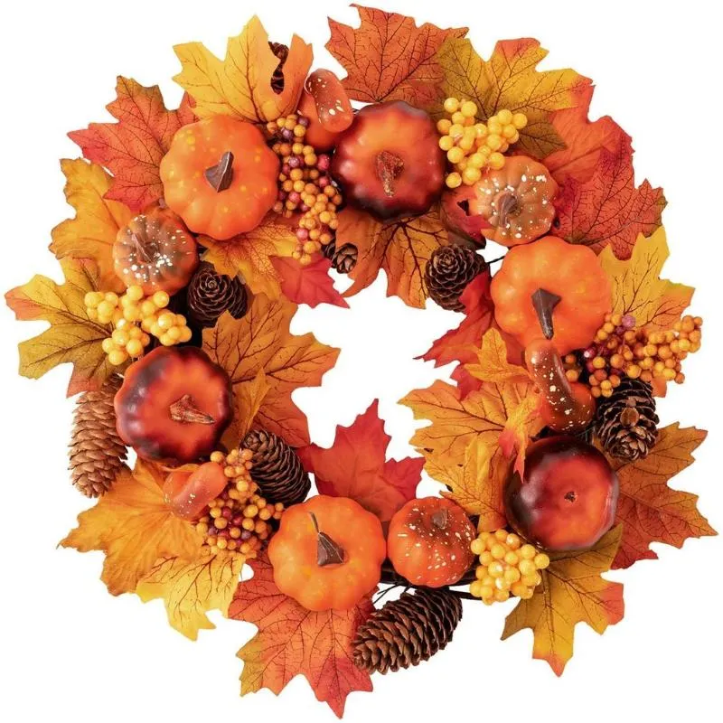 Ghirlande di fiori decorativi 40 cm Ghirlanda arancione Decorazione di bacche di zucca Ghirlanda di acero Rattan Autunno artificiale Porta d'ingresso Decorazioni per la casa Grazie