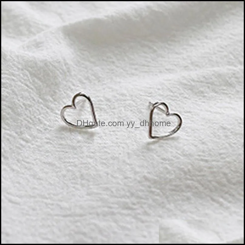 100% Real 925 Sterling Silver Stud Earrings Cute Tiny Hollow Heart Earring Gift For Girls Kids Fine Party Jewelry YME168