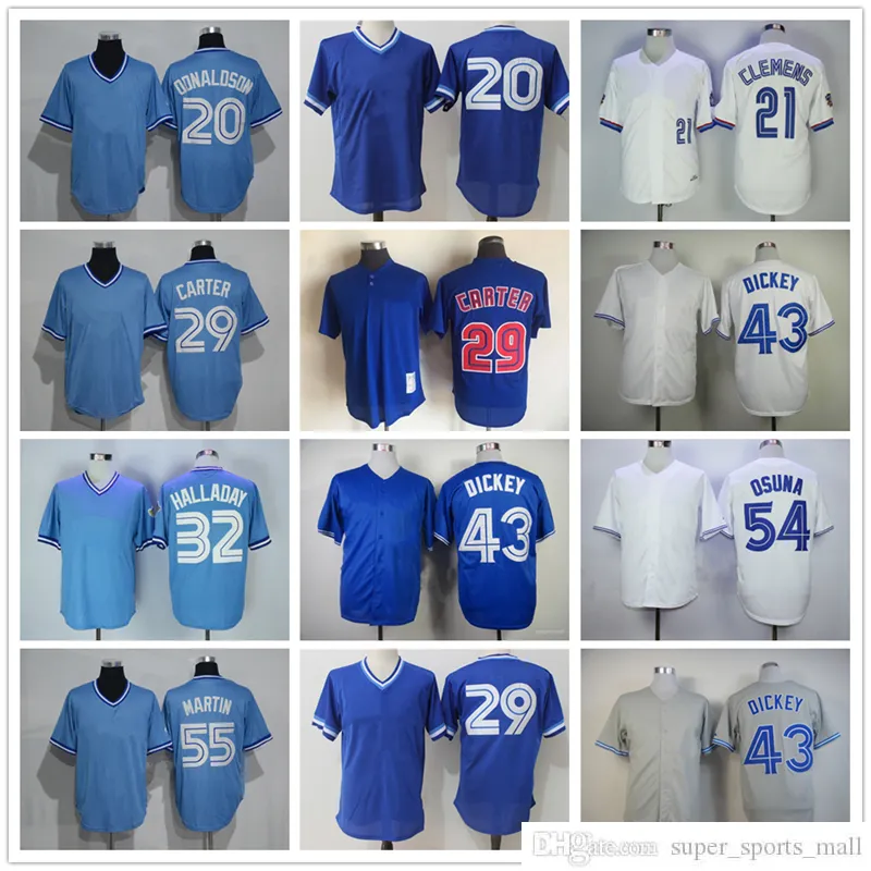 Vintage College Baseball은 저지 20 Josh Donaldson 43 R.A. Dickey 54 Roberto Osuna 55 Russell Martin Blank Jerseys 남자 여자 청소년 크기 S-XXXL