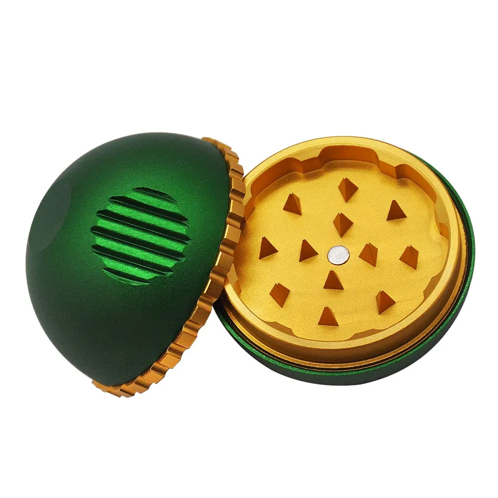 HONEYPUFF 63MM Smoking Herb Grinder Ball Shape 2 Pieces Aluminum Light Tobacco Crusher Dry Herb Spice Muller
