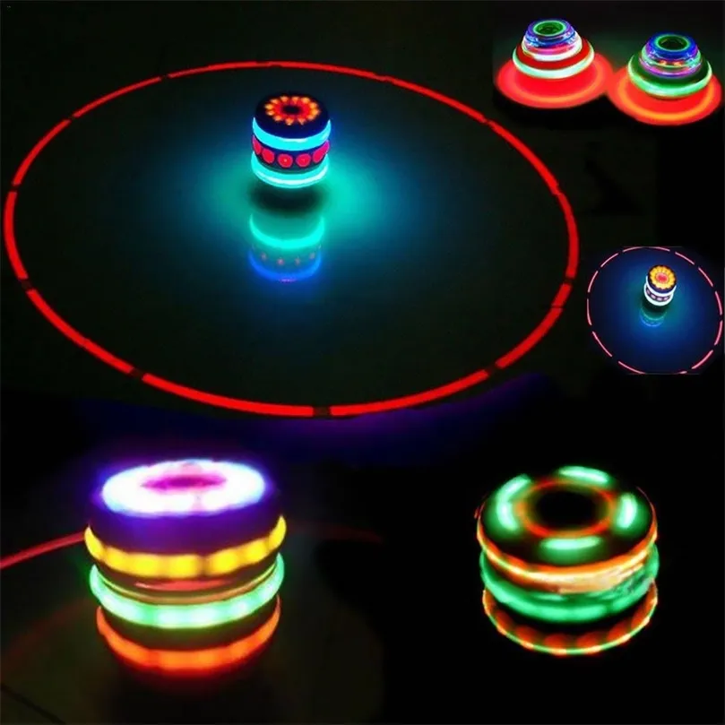 Müzik Gyro Pegtop Spinning Top Brinquedo Komik Çocuklar Oyuncak Klasik UFO Gyroscope Lazer Renkli Flaş LED Işık Yılları Hediye 220725