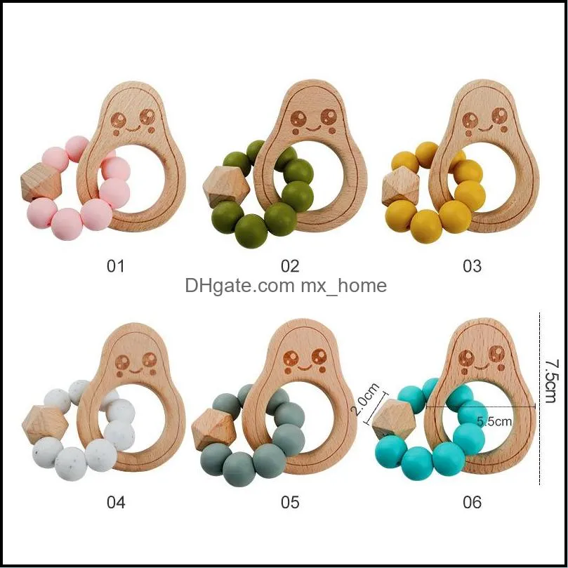 baby teethers toys wristband natural wooden silicone teething beads teether newborn teeth practice food grade soother infant feeding avocado kids chew toy