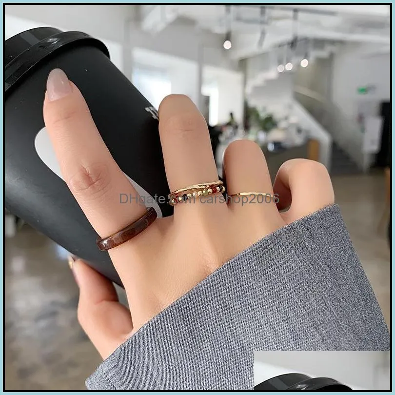 Resin transparent Band Rings niche design 4 piece set combination bead bohemian style simple acrylic crystal beaded index finger-ring all-match ring jewelry