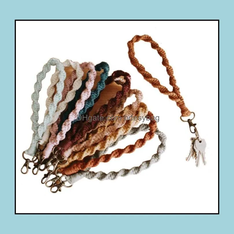 Boho Bag Accessories Macrame Wristlet Keychains Wrist Lanyard Strap Keyring Bracelet Assorted Color Macrames Braided Key