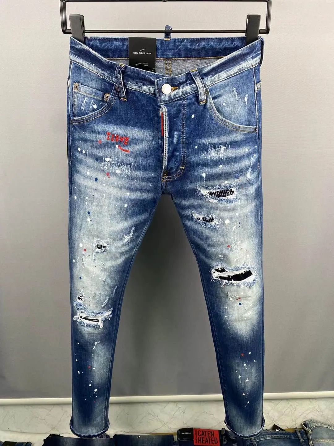 Men jeans italienska mode europeiska och amerikanska män avslappnad högklassig tvättkvalitetsoptimering D9850