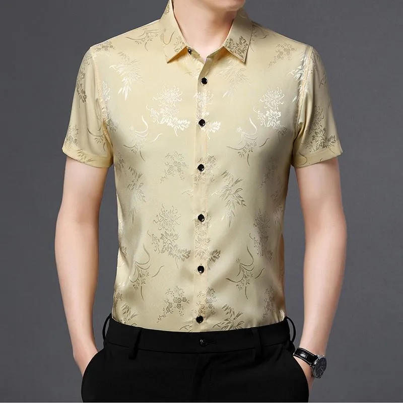 メンズカジュアルシャツメンズシルクシャツ2022夏の男性の花半袖男性花柄のシャツ人