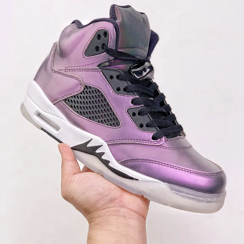 5s Womens Basketball Shoes Iridescent Oil Grey 3M Reflective Shining