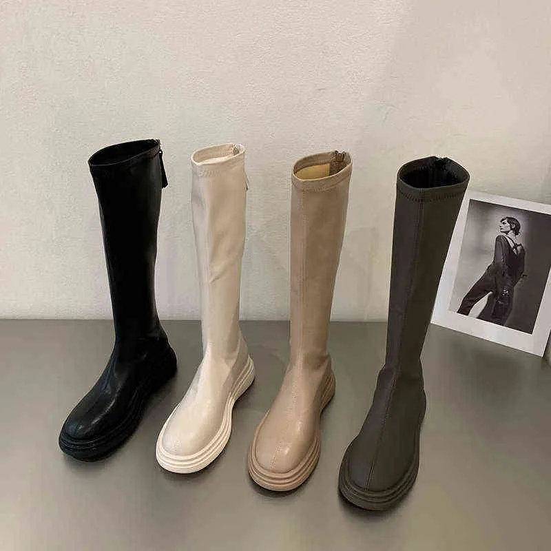 2022 Autumn Winter Dames Laarzen Hoge kwaliteit Soft Leather Ladies Knight Long Boots Casual Digh Knee-High Boots Y220817