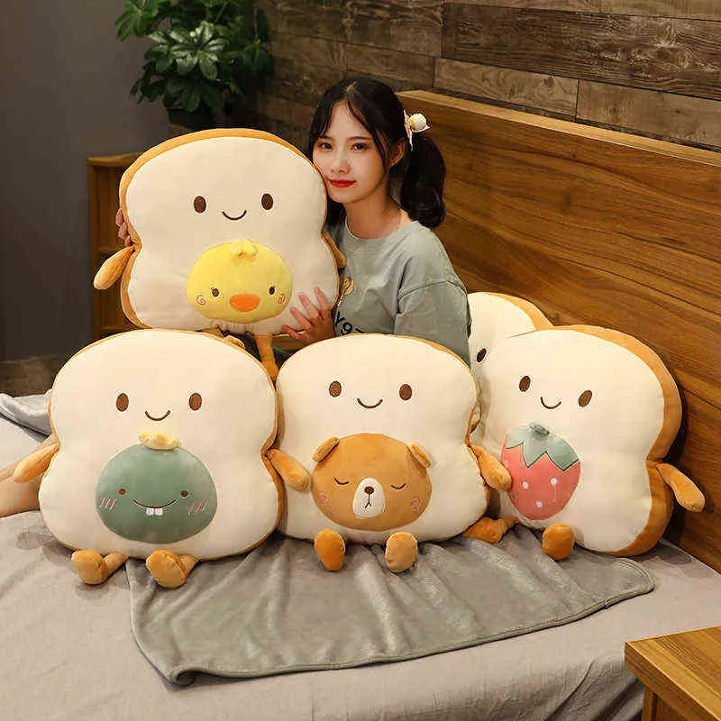 Cm Beautiful Toast Bread Plush Toys Filled Soft Animal Pillow Hand Warmer Dolls With Blanket For Baby Girls Gift J220704