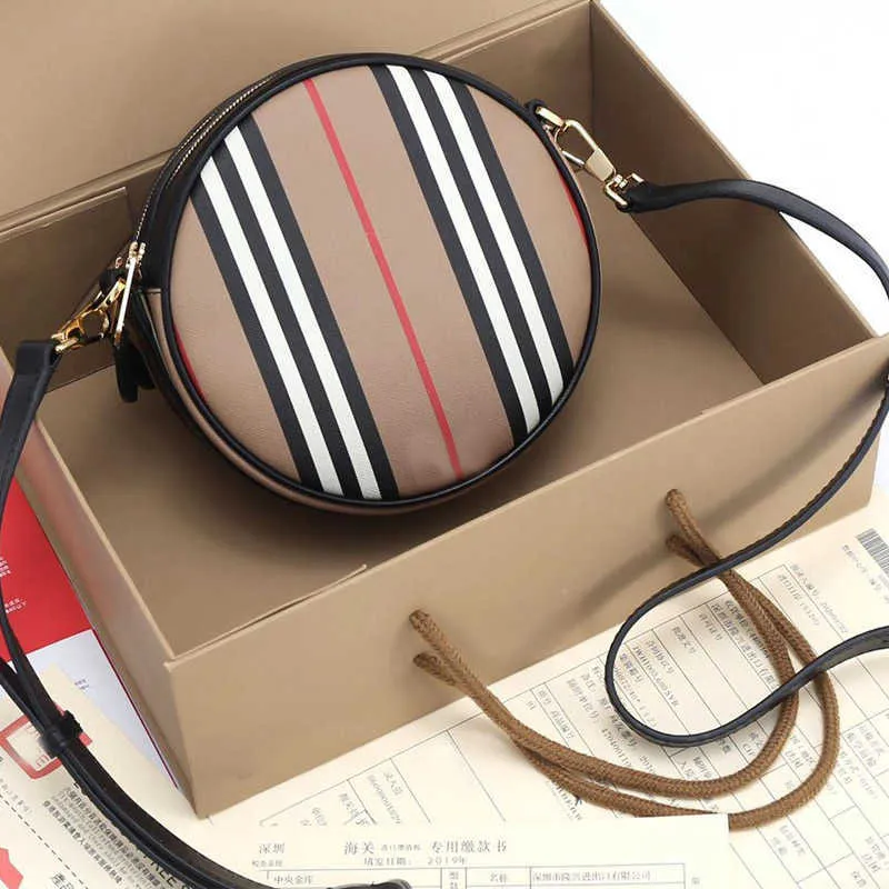 Rund Crossbody-väska Kvinnor Handväska Handväska Canvas Randig Mini Circle Väskor Mode Letter Clutch Väskor Avtagbar axelrem 7A Kvalitet