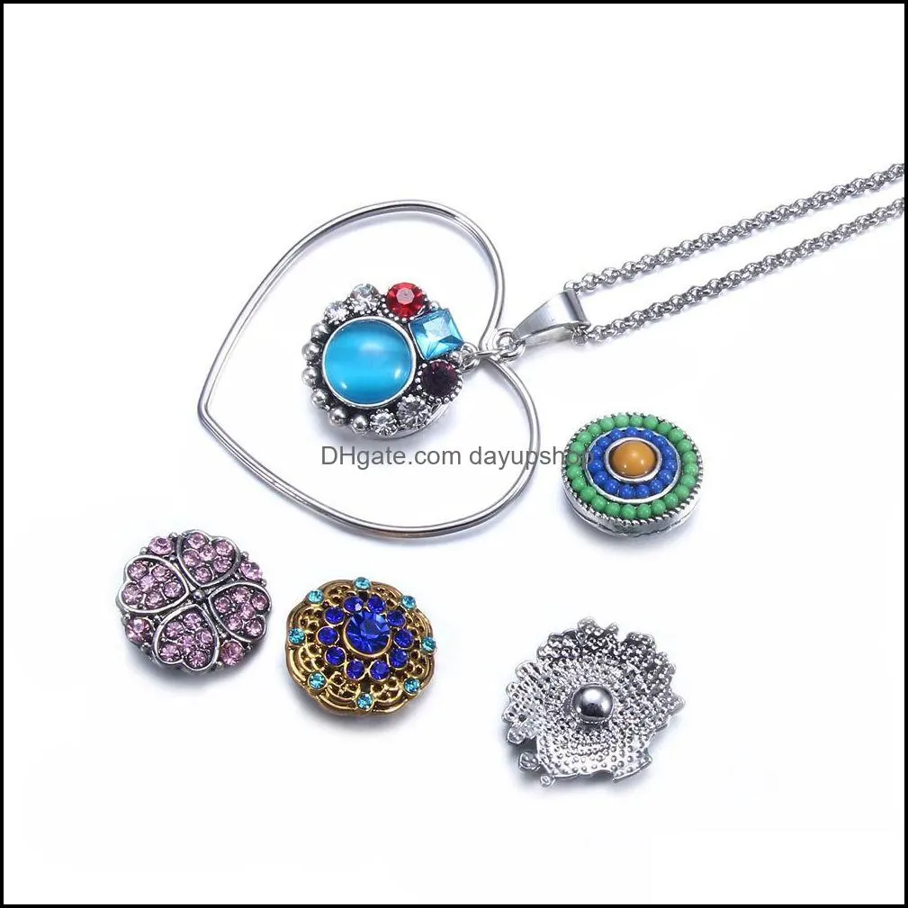 noosa snap button jewelry heart circle pendant snap necklace with link / leather chain fit 18mm snap necklace jewelry women