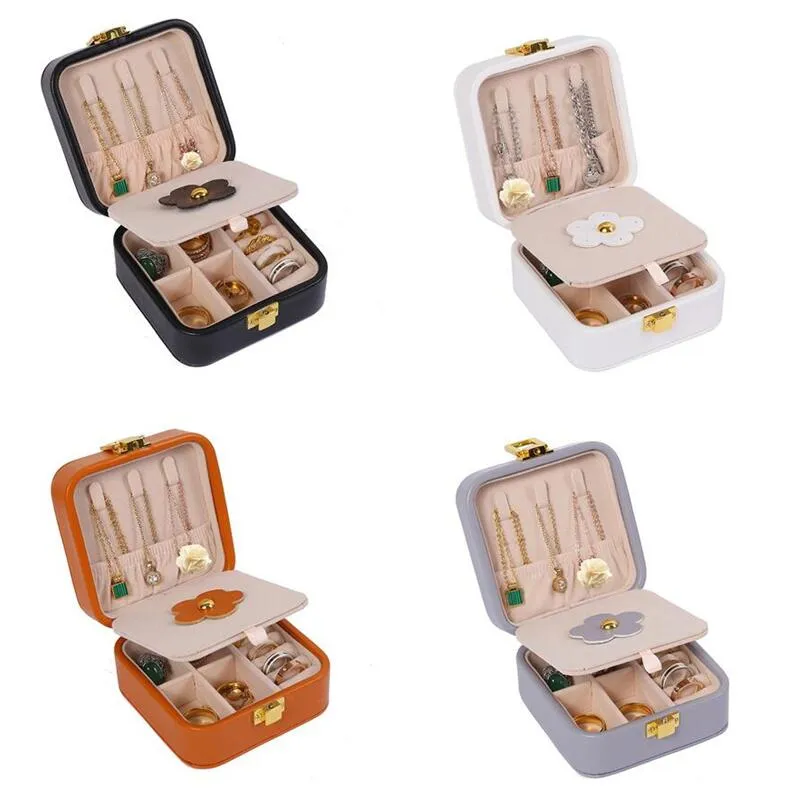 Boîte à bijoux de voyage Boîte de rangement de bijoux en cuir PU Boîtes de présentation de bijoux portables Cadeau idéal pour petite amie et femme avec miroir