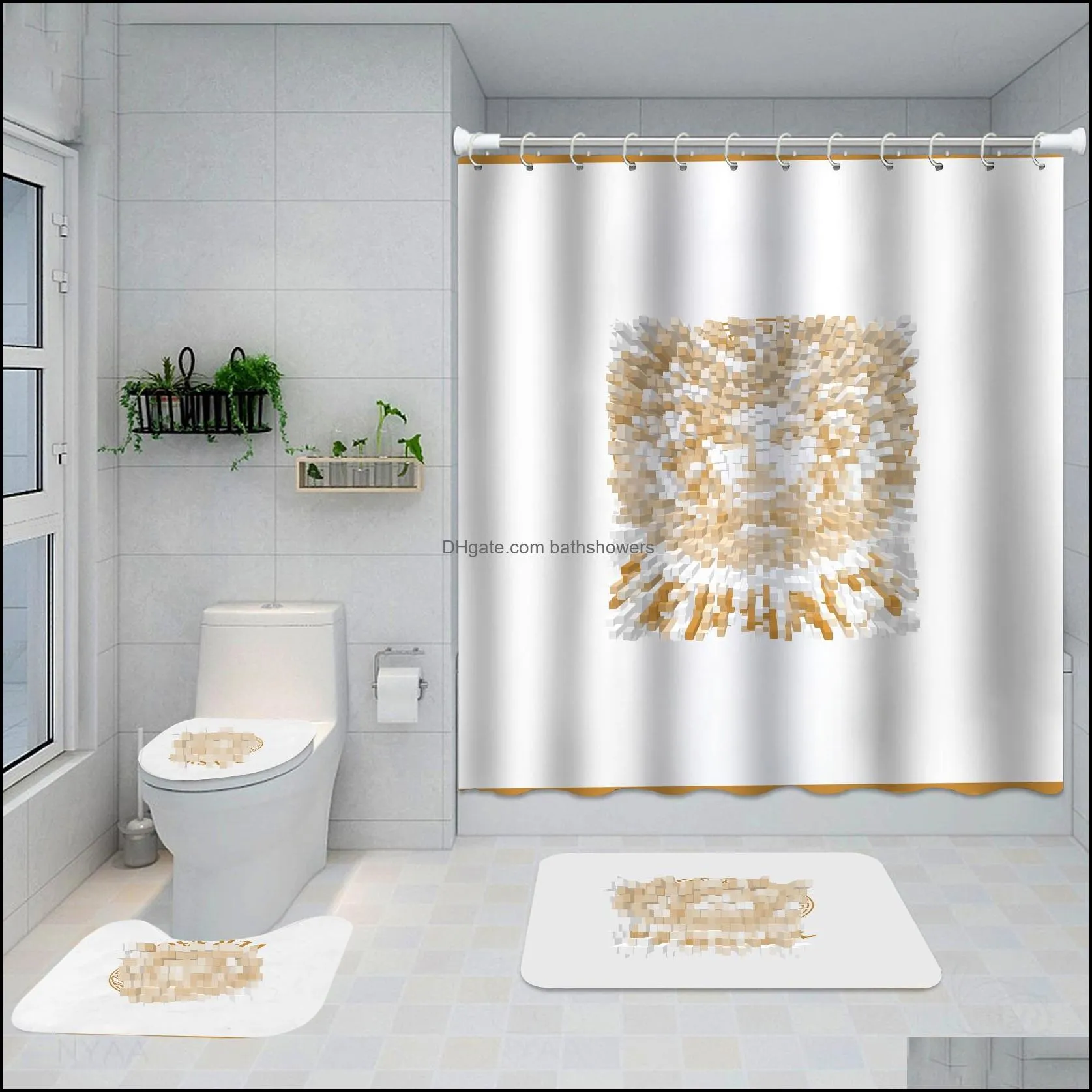 chic floral printed shower curtains full letters designer bathroom mats 4 piece set non slip toilet bath rugs
