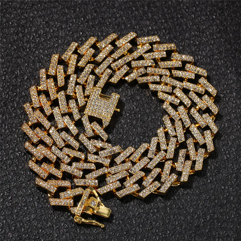 15mm colorful diamond hip hop jewelry cuban link chain mens gold necklace designer chain for man Iced Out Alloy Chains Blue Black 2000