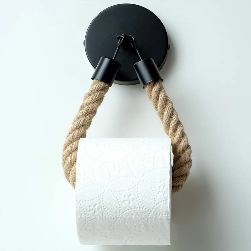 2021 New Toilet Retro Kitchen Wall Mounted Roll Paper Jute Rope Holder Rack Bathroom Decor