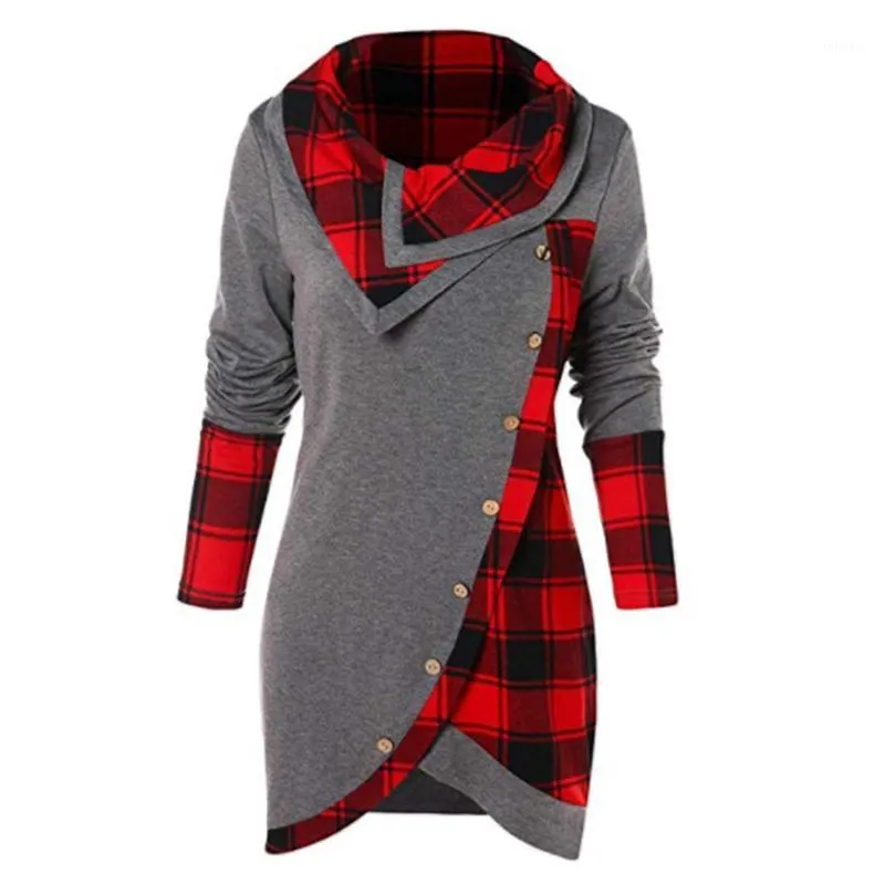 Women's Hoodies & Sweatshirts Women Blouse Autumn Casual Turn Down Collor Long Sleeve Plaid Patchwork Button Sweatshirt Fall Pullover Top SJ