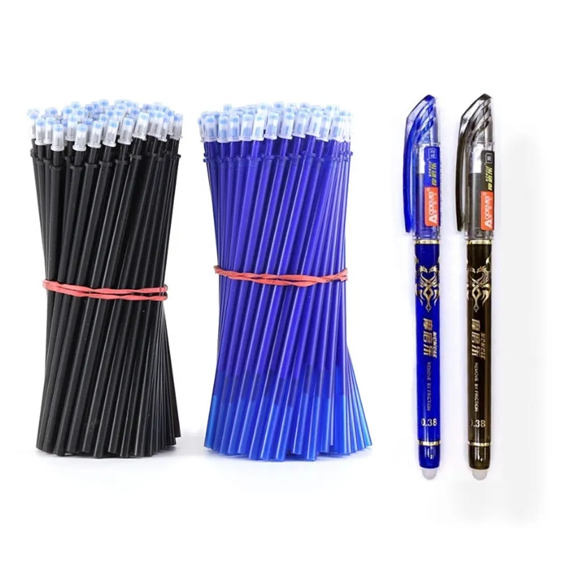 250PcsSet 05mm Blue Black Ink Gel Pen Erasable Refill Rod Erasable Pen Washable Handle School Writing Stationery Gel Ink Pen 220714