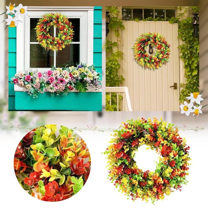 Dekorative Blumen Kränze Kranz Lichter Outdoor Herbst und Sommer Girlande Farbe Eukalyptus gefälschte leuchtende Türschild Leopard Sonnenblume Kranz