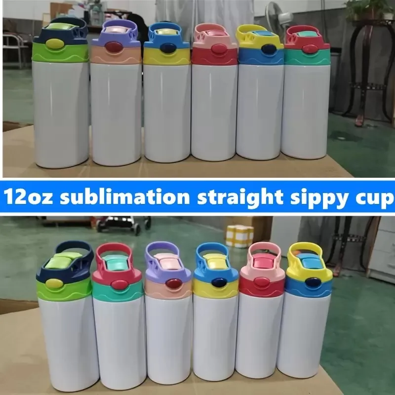 Local Warehouse 20oz Sublimation Sippy Cups Kid Tumblers Flip Lid Water Bottle Stainless Steel Double-Wall Insulated Vacuum Easy Sub Drinking Milk Mugs in Bulk 111