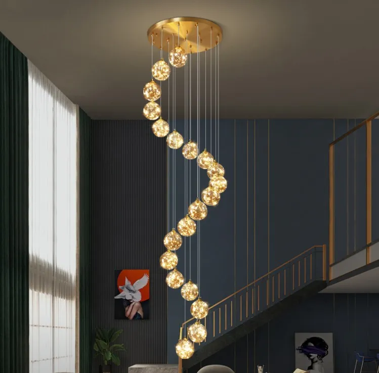 Tutte le stelle di rame Staircase Lampadario Lampadario Lampadario Duplex Modern Semplice Semplice Luxury Creative Villa Loft Apartment Soggiorno