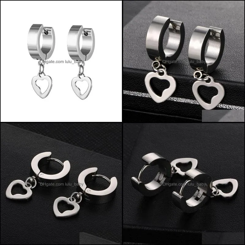 titanium steel body piercing jewelry dangle heart earring hoops korean punk hoop earrings with hearts pendant