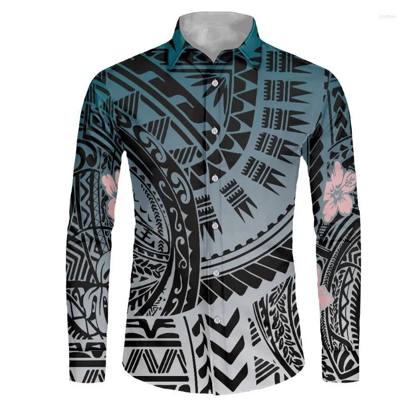 Herenjurk shirts nieuwste trouwfeest oversized shirt met lange mouwen mannen polynesië samoan tribal tattoo print knop omhoog menmen's