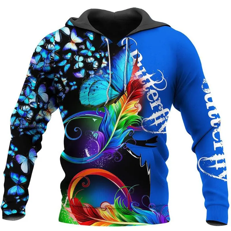 Moletons masculinos moletons lindos borboleta 3d jaqueta homens/mulheres harajuku capuz unissex casual blue streetwear sweatshirt sudade