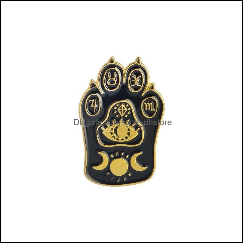 witchcat black cat paw star moon eye witch craft magic course enamel pins gold silver brooch badge denim coat jewelry gifts