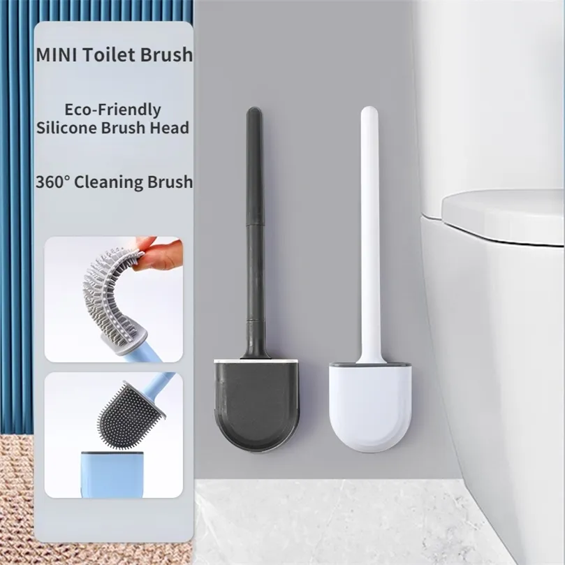 TPR Silicon Flat Head Flexible Wandmontierte schwarze Toilettenschüssel Reiniger Bürstenhalter für WC Badezimmer 220624