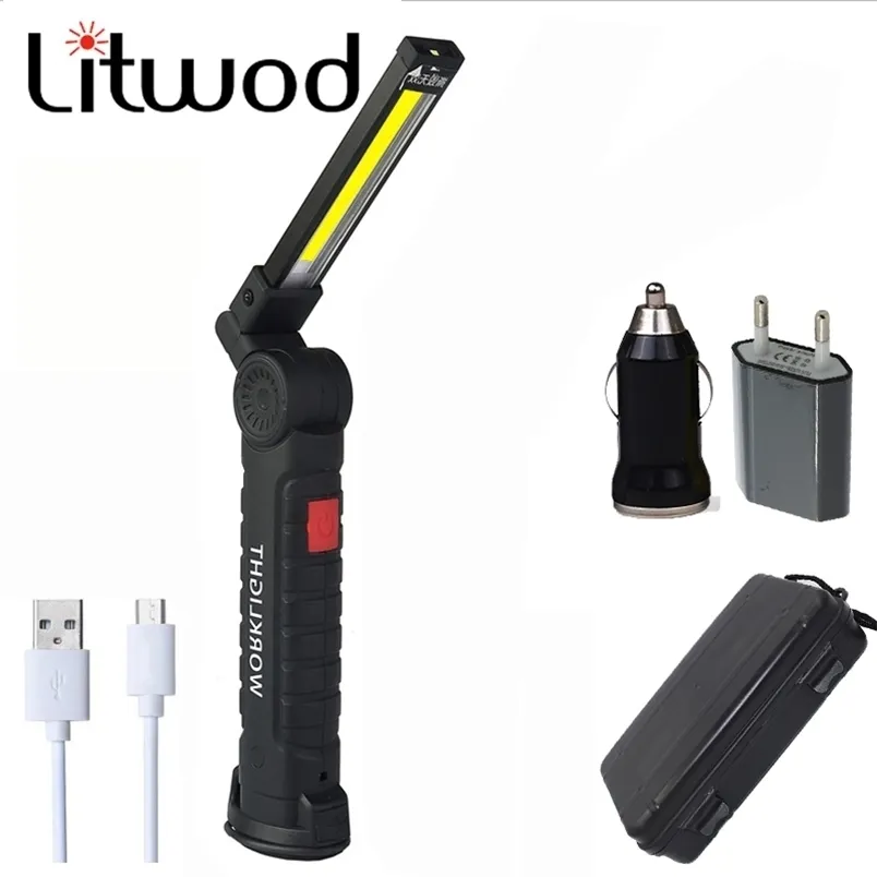 USB oplaadbaar met ingebouwde batterijset multi -functie vouwen werk lichte cob led camping fakkel zaklampmagneetlamp 220601