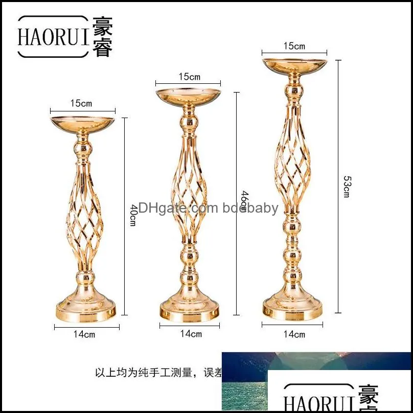 IMUWEN Gold Flowers Vases Candle Holders Road Lead Table Centerpiece Metal Stand Candlestick For Wedding Party Decor