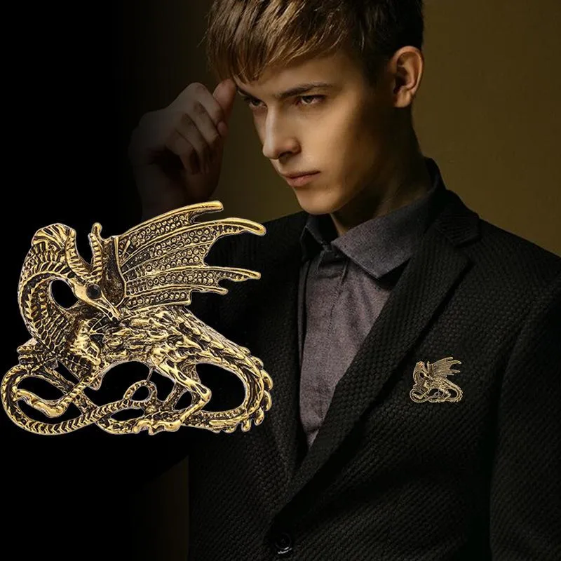 Pins Brooches Vintage Wing Dragon Brooch Pin Metal Animal Lapel Jewelry Suit Shirt Collar Badge For Men Clothing AccessoriesPins