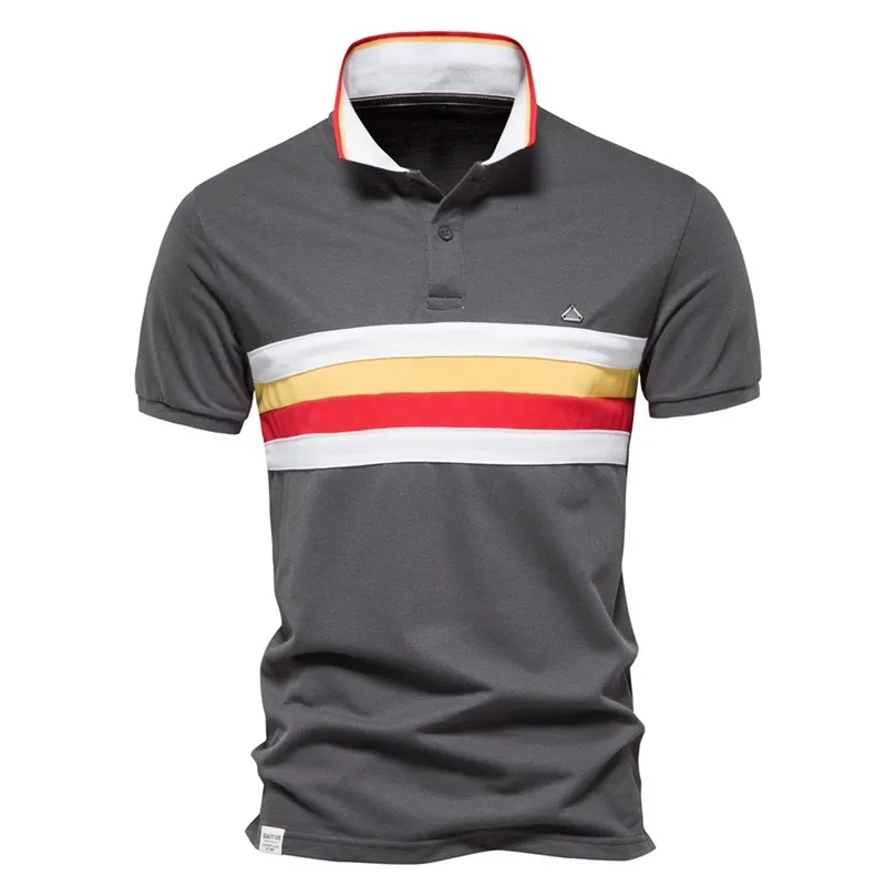 Aiopeson Cotton Polo Shirts For Men Patchwork Stand Collar Brand Quality Mens Shirts Short Sleeve Social Casual Polo Men 220704