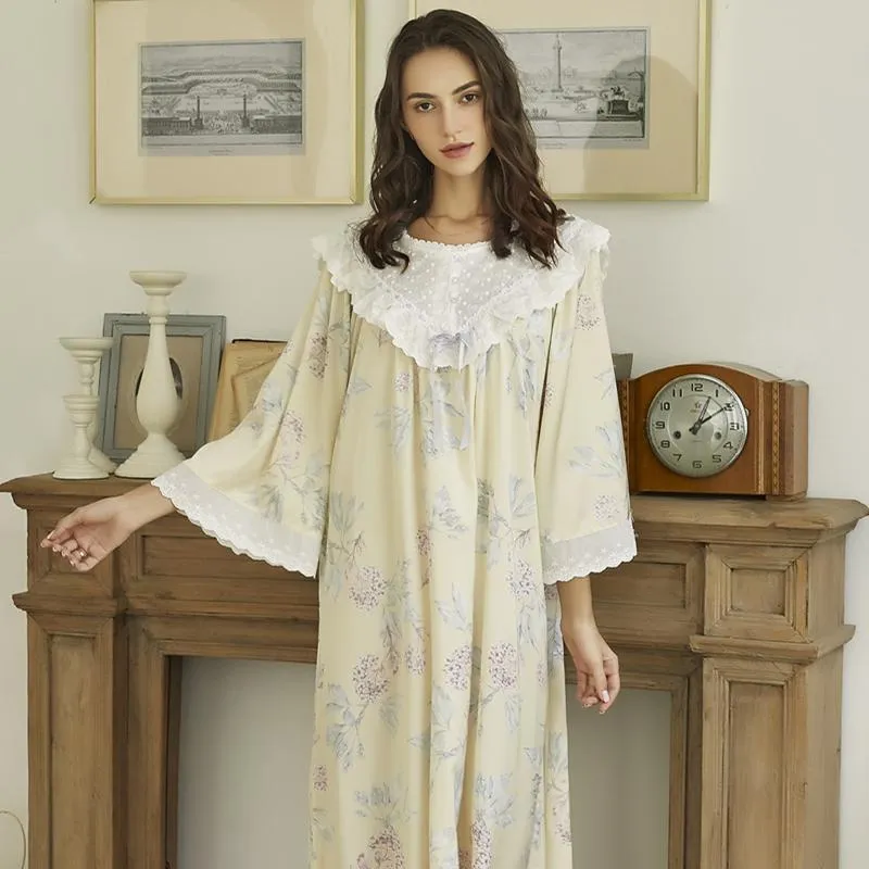 Women's Sleepwear Nightgown Long Dress Lady Romantic Satin Women Sleeve